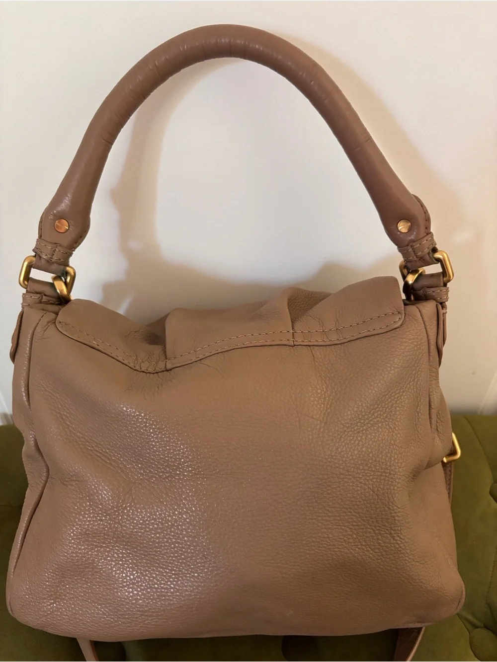 Marc by Marc Jacobs Taupe Pebbled Leather Shoulder Bag with Gold Hardware